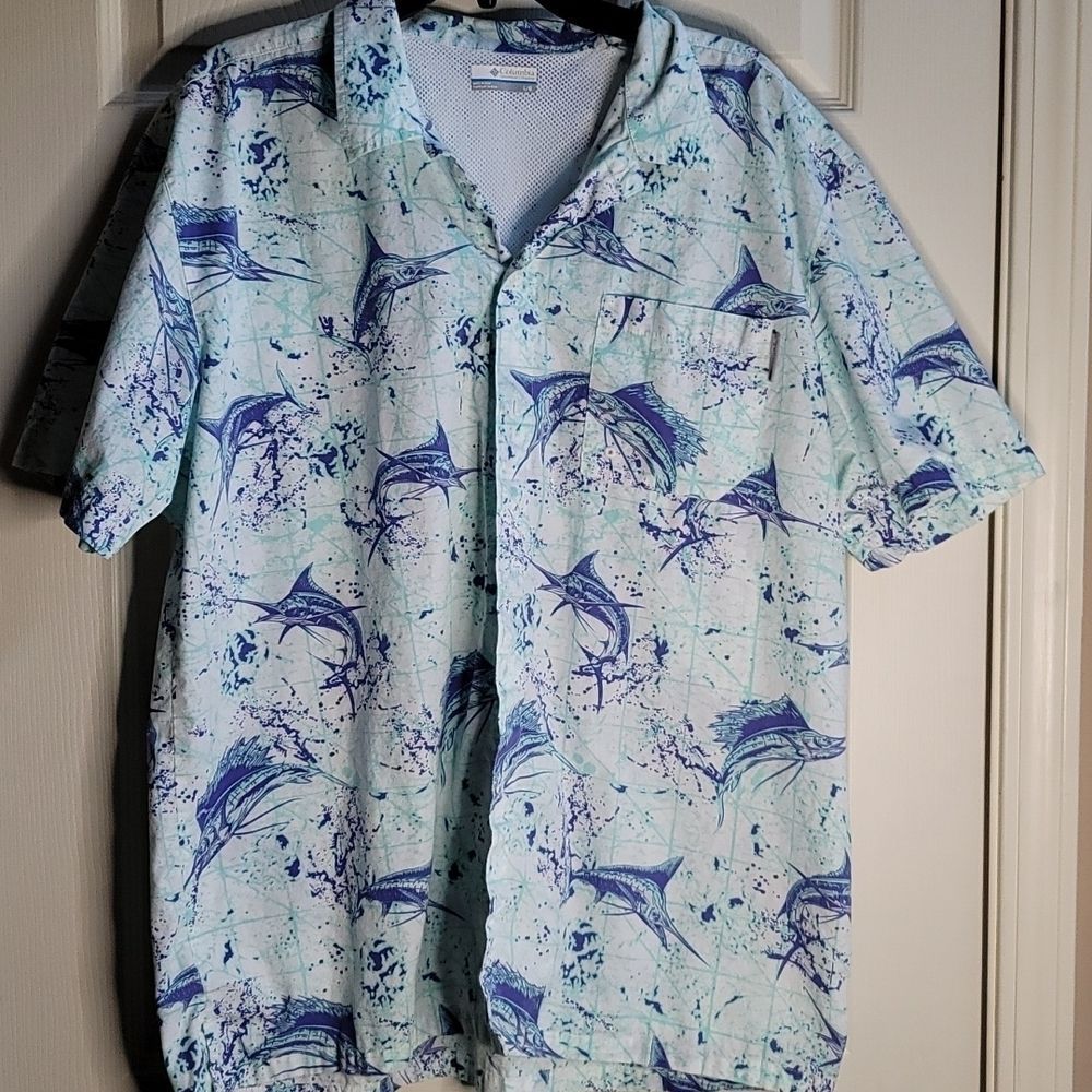 Mens Columbia Blue Marlin Button Up Size Large